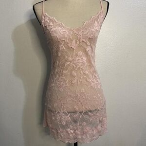 Women's Vintage Victoria's Secret Baby Pink Lace Slip Nightie Lingerie, Sz M